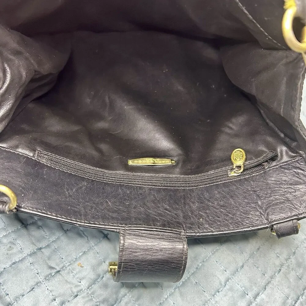 Mark Cross Black Leather Messenger Bag, Gold Tone Hardware, Classic, Preppy